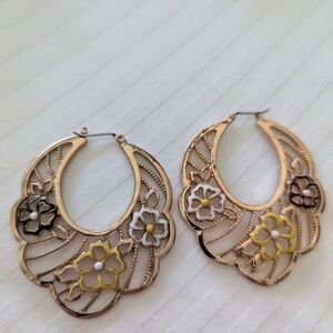 Elegant Gold and Yellow Floral Hoop Earrings
